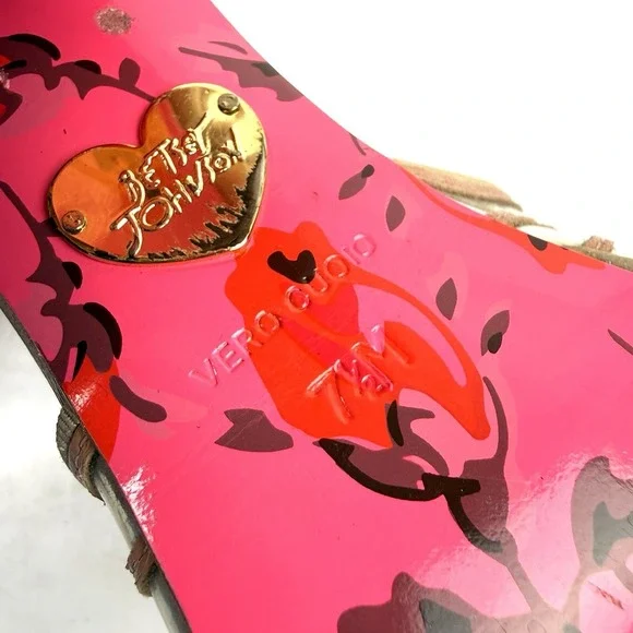 Betsey Johnson Jaya Heels 7.5 Barbiecore Pale Pink Floral Shoes Wood Platform - Picture 9 of 11